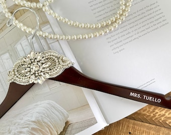 Personalized Bride Hanger - Wedding Dress Hanger - Bridal Dress Hanger - Wooden Dark Walnut hanger, Maid of honor Gift, Unique Bride gift