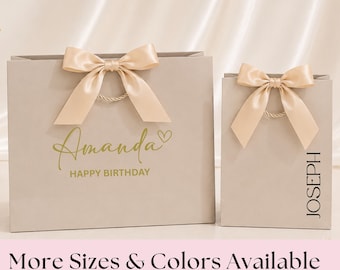 Personalized Wedding Champagne Gift Bags，Ribbon Tie Party Favor, Bridesmaid gift bag,Xmas Custom Name Holiday Present Sack for Festive Gifts