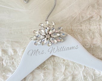 Wedding hanger for the bride, Personalized wedding hanger, Wedding dress hanger, Bridesmaid hanger, bride gifts Last Name hanger crystals
