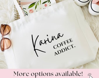 Personalized Canvas Tote Bag: Custom Bachelorette Gift, Coffee Lover