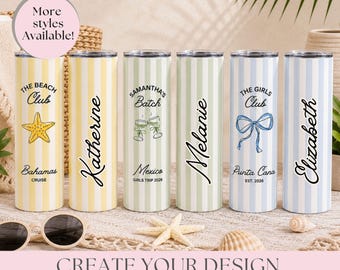 Personalized 20oz Stainless Steel Tumbler,Girls Trip Gift, Custom Name Travel Cup,Long Lasting Beach & Vacation Mug with Straw