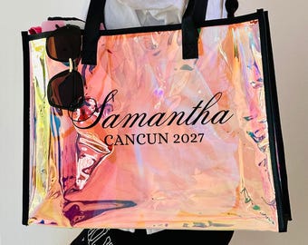 Custom Cruise Trip holographic Tote Bag, Vacation Travel Tote, Bachelorette Cruise Gift Bag, Beach Trip Tote, bride tribe totes, gifts