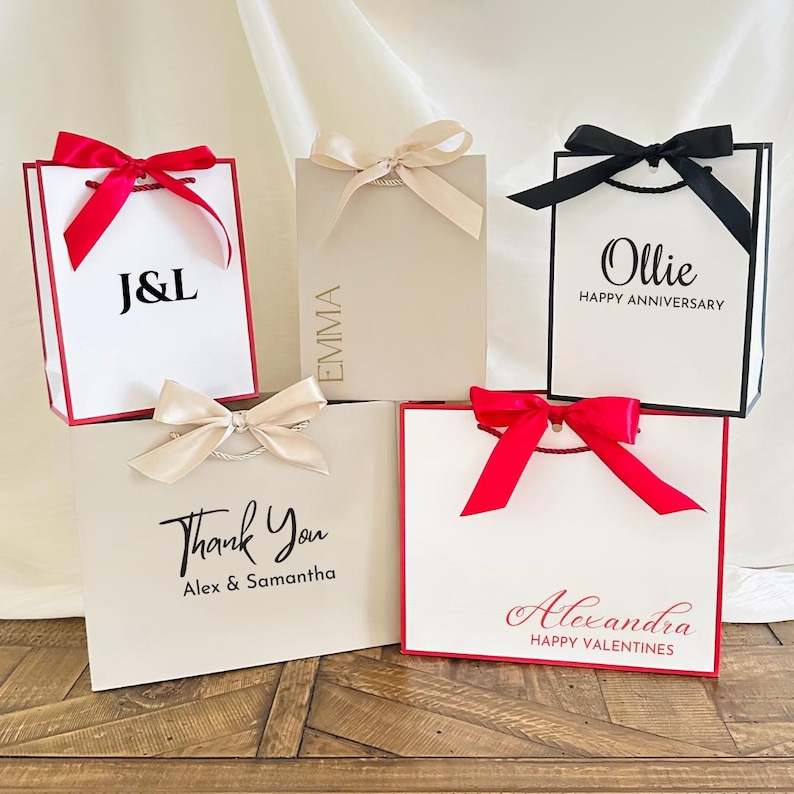 Custom Gift Bags,Personalized Name Bags, gift bags with bow, Thank You Gift, Birthday Gift Bags, Wedding Gift Bags, Bridesmaid Gift Bags bild 6