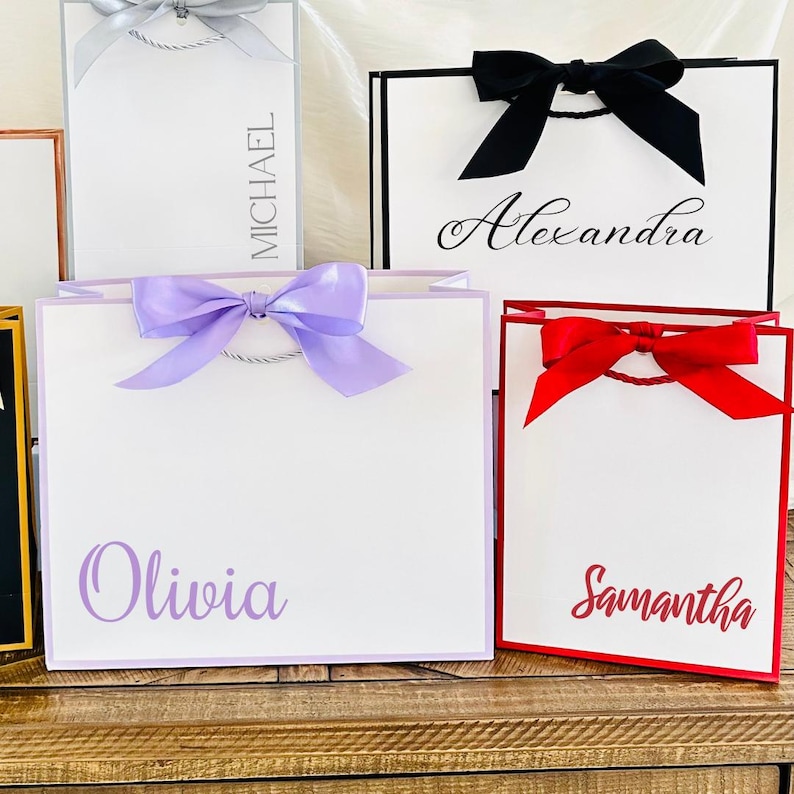 Custom Gift Bags,Personalized Name Bags, gift bags with bow, Thank You Gift, Birthday Gift Bags, Wedding Gift Bags, Bridesmaid Gift Bags bild 2