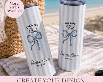 Custom Vacation Tumbler - Personalized Name - Matching Beach Vacation - Spring Break - Bachelorette Girls Trip 20oz Skinny Tumblers