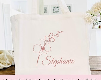 Birth Month Flower Personalized Tote Bag, Custom Birth Flower Gift, Bachelorette Party, Bridesmaid Gifts, Wedding Gifts, Birthday Gift bags