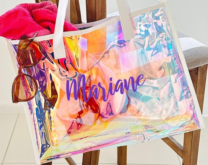 Bridesmaid Tote Bag, Holographic bag, Clear Bag, Beach Bag, Transparent Bag, Girls Weekend, Birthday Gift, Bachelorette Party, Reusable Bag