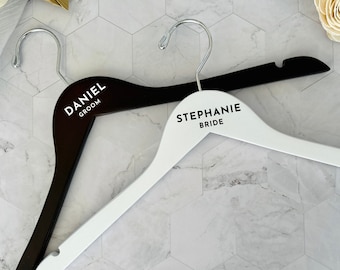 Bride & Groom Personalized hangers Groom and Bride Hangers Wedding Dress Hanger Name Last Name Groom Bride Hangers Modern Wooden hangers