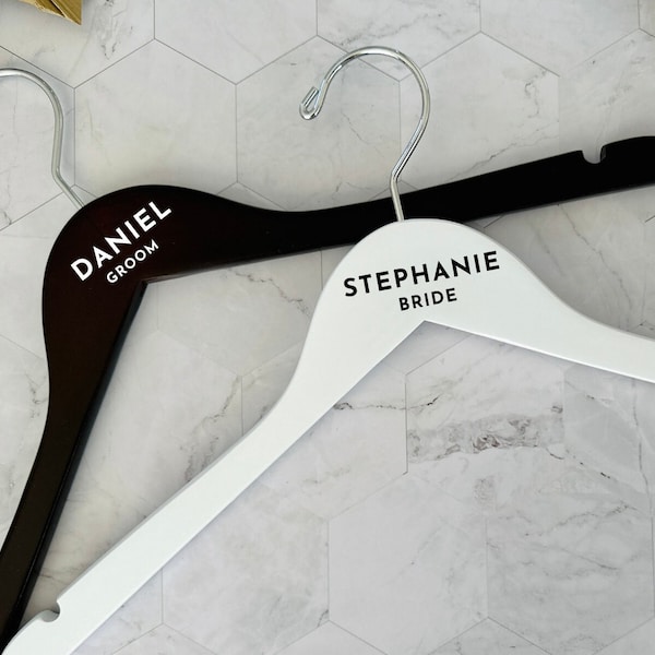 Bride & Groom Personalized hangers Groom and Bride Hangers Wedding Dress Hanger Name Last Name Groom Bride Hangers Modern Wooden hangers