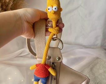 Handmade Bart Simpson Crochet Keychain – The Simpsons Gift – Custom Cartoon Keychain