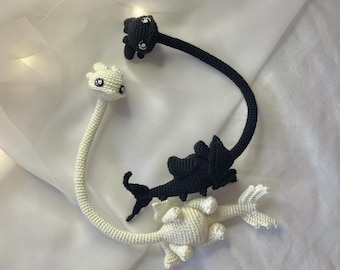 かぎ針編みのトゥースレス＆ライトフューリーキーホルダーセット - 手作りドラゴンカップルギフト