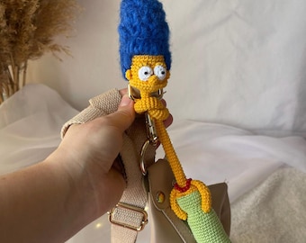 Handmade Marge Simpson Crochet Keychain - Amigurumi for Simpsons Fans