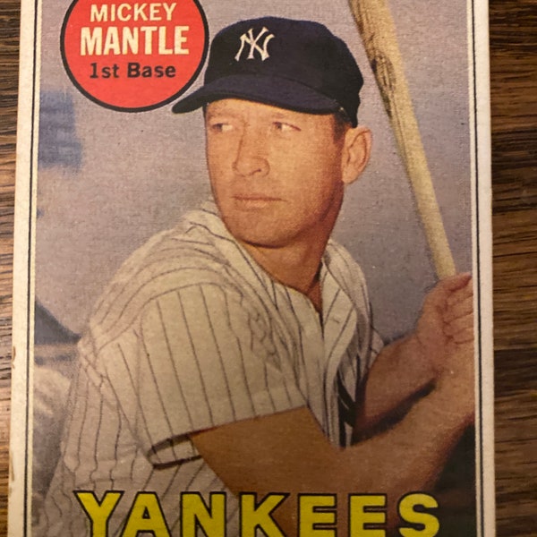 1969 MICKEY MANTLE #500 New York Yankees Baseball Card,Art ,Card, Baseball Card Collector Gift for men, Gift for him