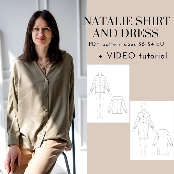 Shirt dress PDF sewing pattern with video tutorial