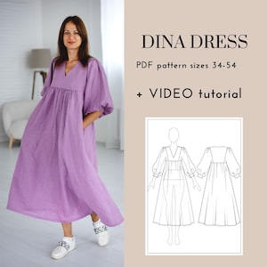 New! Voluminous dress yokes and wide sleeves PDF sewing pattern with video tutorial