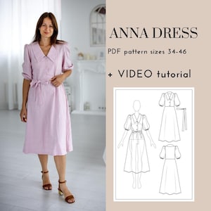 New! Dress with flat collar PDF sewing pattern with video tutorial