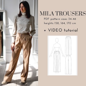 Straight trousers with pleats PDF sewing pattern with video tutorial