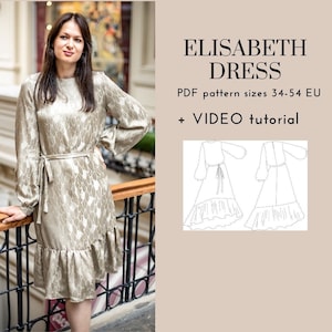Frill midi dress PDF sewing pattern with video tutorial