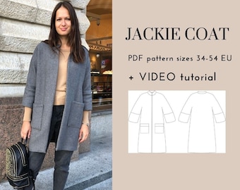 Straight coat Jackie without lining PDF sewing pattern with video tutorial