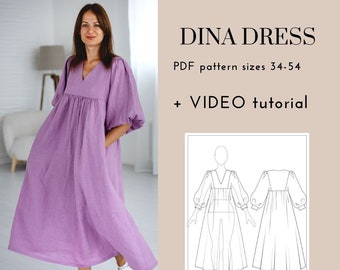 New! Voluminous dress yokes and wide sleeves PDF sewing pattern with video tutorial