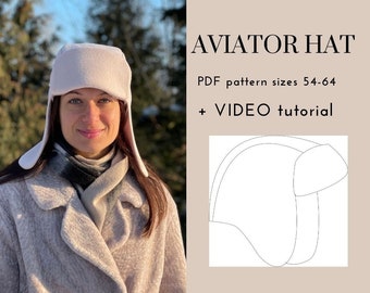 Aviator hat PDF sewing pattern (Winter hat, trapper hat) with video tutorial