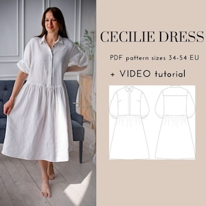 Loose shirt dress PDF sewing pattern with video tutorial