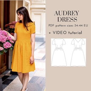 Gathered skirt dress PDF sewing pattern with video tutorial