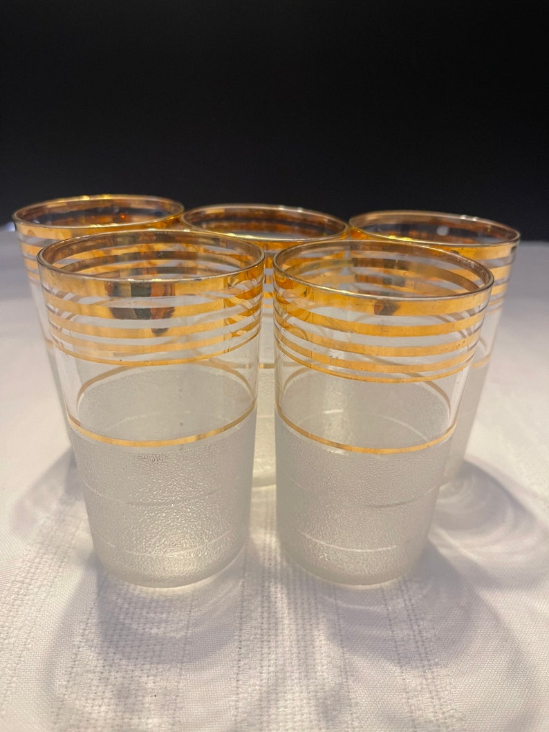 Set 5 Vintage Frosted and Gold Stripe Cocktail Glasses. Etsy
