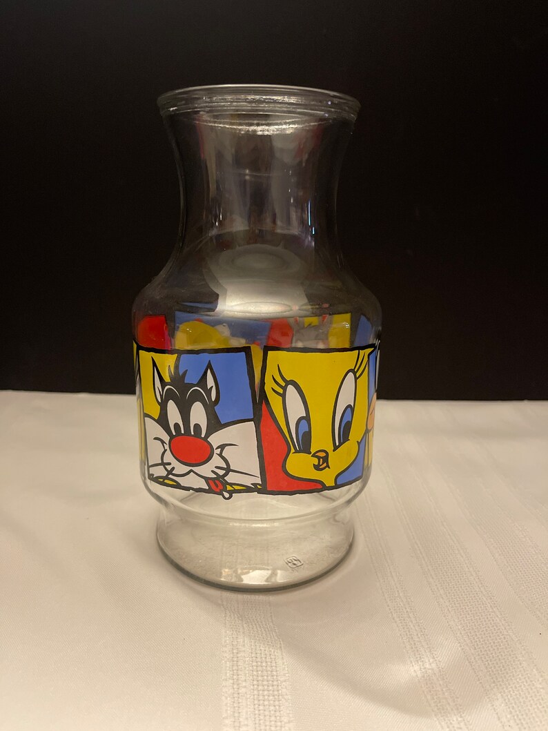 Pichet et couvercle carafe vintage 1994 Looney Tunes verre tweetie & bugs lapin