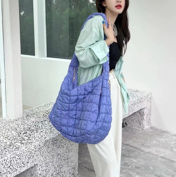 Heart Embroidery Shoulder Bag, Puffer Large Capacity Hobo Bag