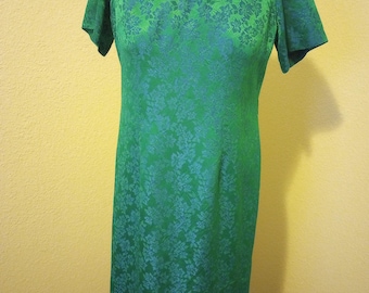 1950&#39;s Vintage Green Brocade Dress ladies&#39; size 12