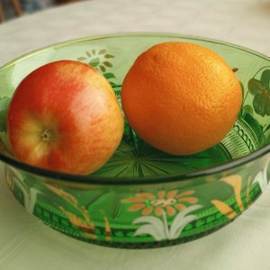 Green Glass Hand Painted Salad Bowl Set 3 pieces