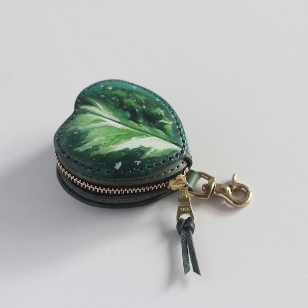 Charm de porte-monnaie en cuir panaché Hoya Obovata, fermeture à glissière, produits EDC essentiels, cadeau parfait pour les amateurs de plantes, thème plante d'intérieur