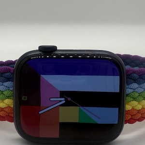 Rainbow Apple Watch Band: Braided Stretchy Nylon Loop, Adjustable Unisex Strap