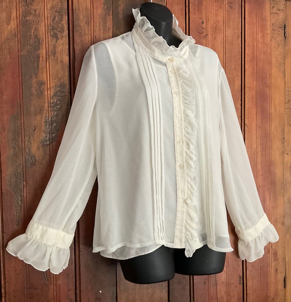 Sheer cream coloured blouse with under-vest and f… - image 4