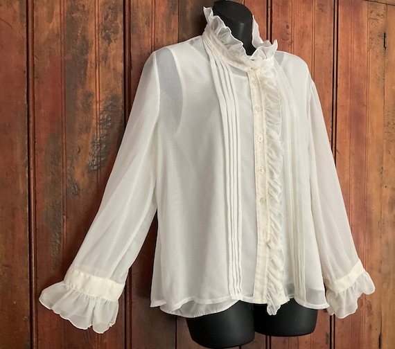 Sheer cream coloured blouse with under-vest and f… - image 1