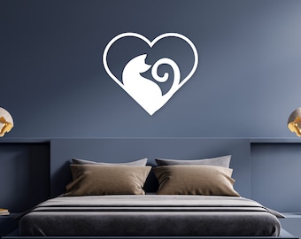 Cat Wall Art Metal Heart Decor for Cat Lover Metal Wall Art Cat Heart Wall Hang for Bedroom Decor Cat Lover Sign Metal Heart Cat Decor Ideas