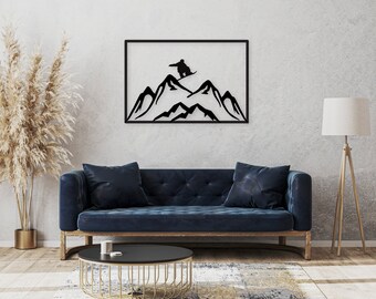 Mountain Snowboarder Metal Wall Art - Rustic Winter Sports Decor for Home or Cabin, Colorado Metal Artwork, Unique Snowboarding Gift Idea