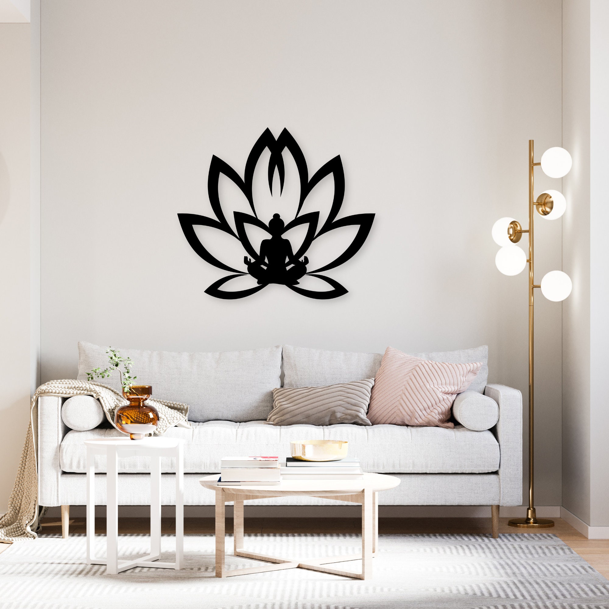 Namaste Metal Wall Art - Lotus Flower Yoga Decor, Black Iron Laser Cut Sign, Home & Studio Decoration