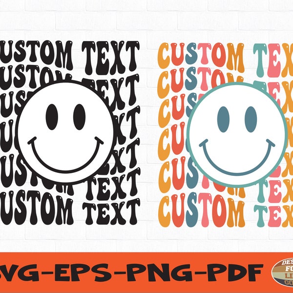 Custom Wavy Stacked With Smiley Face SVG,Custom Saying svg,Custom Order PNG,Colorful Stacked Wavy Letters