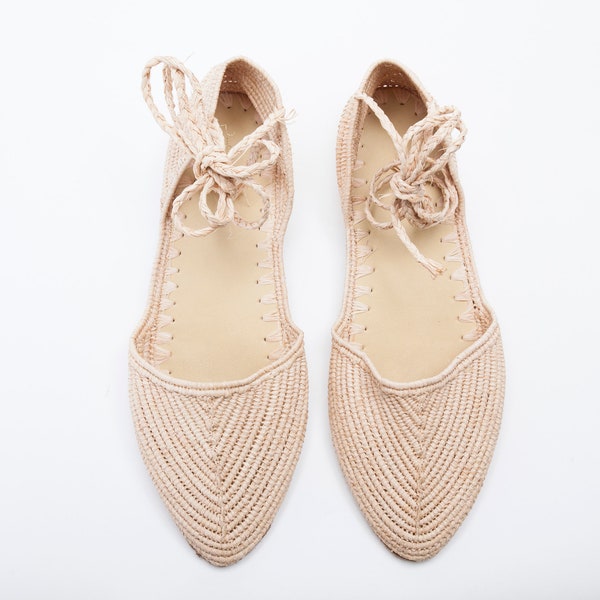 Raffia Ankle Tie Flats