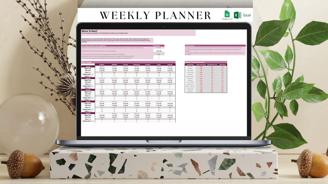 Weekly Planner Excel Template: Daily Task Schedule (digital Download ...