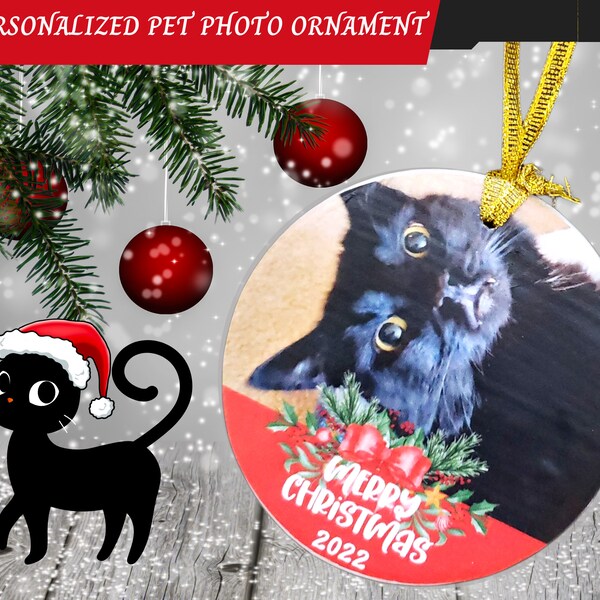 Pet Photo Ornament, Custom Ornament, Personalized Pet Photo Keepsake, Christmas Ornament 2022, Cat Parent Gift