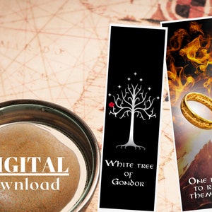 Printable bookmark, Fantasy series booklover gift, instant digital download PDF, Tolkien fan, Middle earth reader bookmark set
