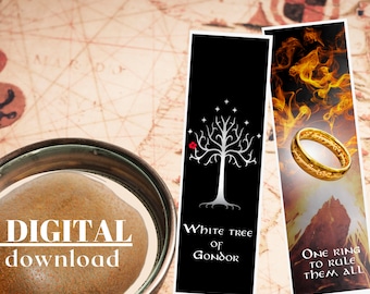 Printable bookmark, Fantasy series booklover gift, instant digital download PDF, Tolkien fan, Middle earth reader bookmark set