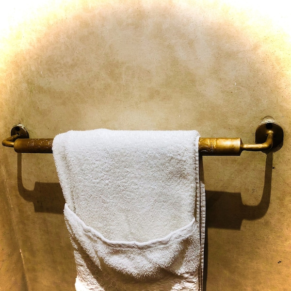 Porte-serviettes en laiton gravé pour salle de bain, porte-serviettes en laiton non laqué, 15,7 pouces