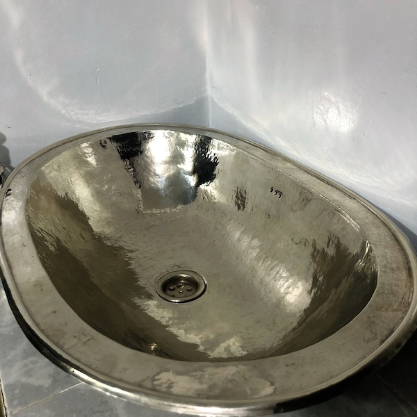 Medium Oval Bath Vanity With Sink, Vessel Sink, Custom Vanity Sink, Utility Sink , Laundry Sink , Stainless Metal Sink 14.9x21.6 inches