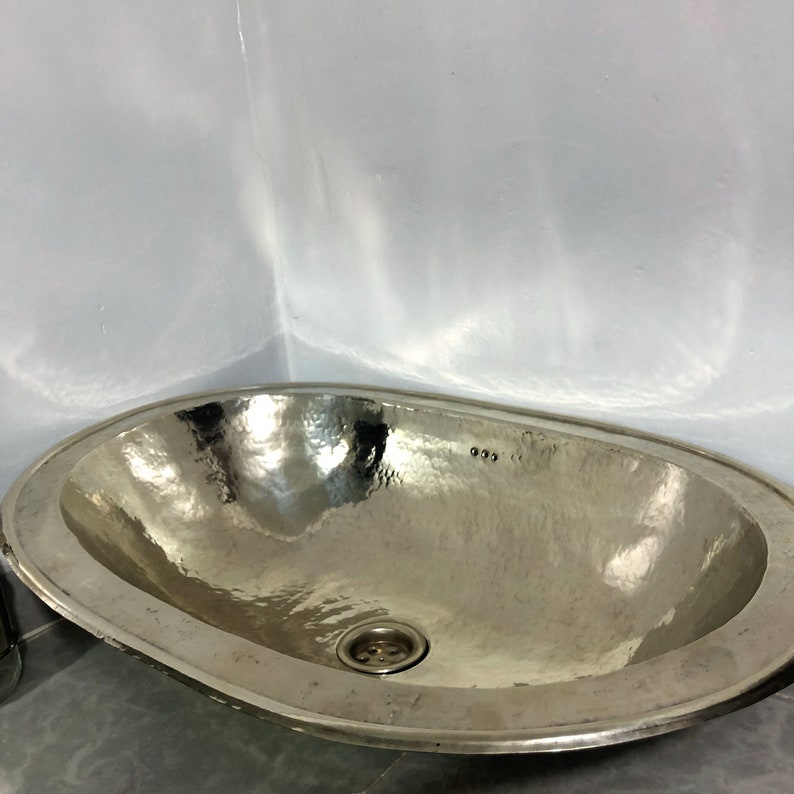 Oval Silver Sink for Bathroom, Stainless Vessel Sink, 14.9x21.6 Inches