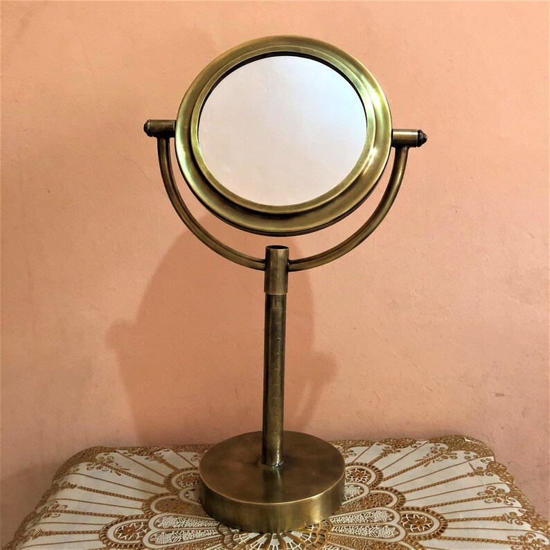 Vintage Brass Table Mirror, Makeup Mirror on Stand, Vanity Swivel