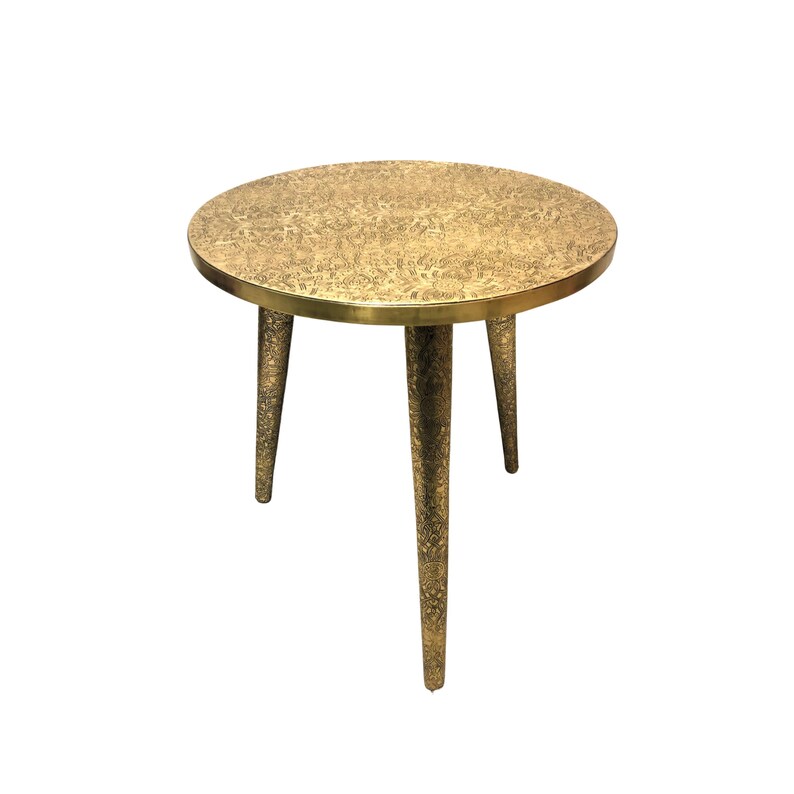 Round Brass Coffee Table, Coffee Low Table, Ornate Brass Small Table